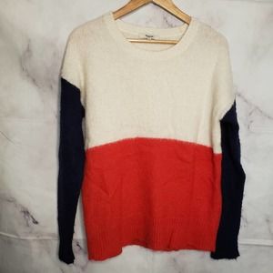 MADEWELL Color Block Mohair Blend Crew Neck Knit Sweater Pullover